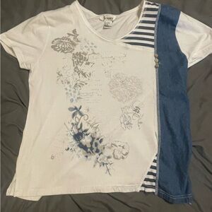 Jenni White and Blue Short Sleeve Tee